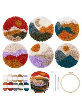 Punch Needle Embroidery Coasters Kit DIY Craft Set Beginner Adults Landscape Art